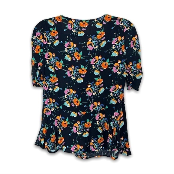 NWT ZARA 90s Babydoll Button Front Floral Ruched‎ Short Sleeves V-Neck Top XS - Picture 3 of 8